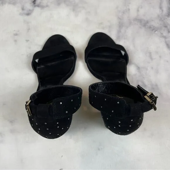 Raye x Anthropologie Genesis Black Crystal Dot Suede Heeled Sandals