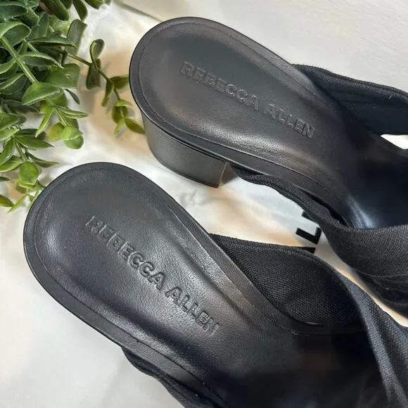 Rebecca Allen Women's The Twist Black Linen Slide Sandals Size 8.5