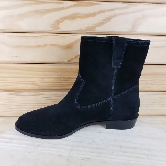 Rebecca Minkoff 8 US Black Leather/Suede Ankle Boots Booties Pull-on Block Heel