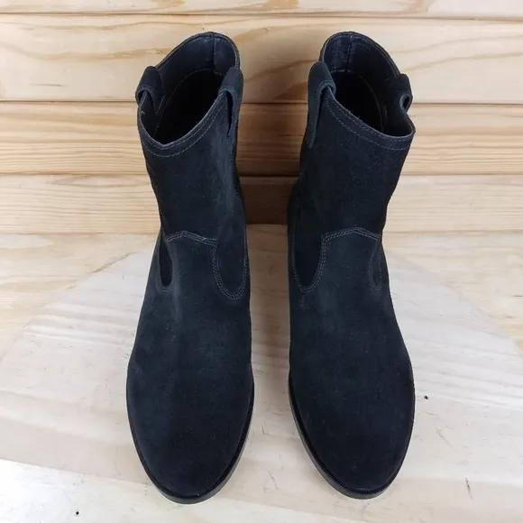 Rebecca Minkoff 8 US Black Leather/Suede Ankle Boots Booties Pull-on Block Heel
