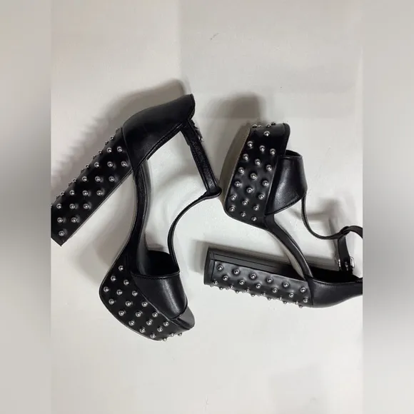 Rebecca Minkoff Rosa Studded Black Platform Heel Sandals Size 6.5