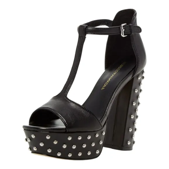 Rebecca Minkoff Rosa Studded Black Platform Heel Sandals Size 6.5