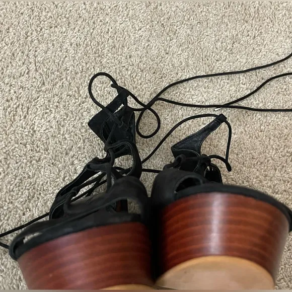 Rebecca Minkoff Suede Black and Brown Wedge Sandals Boho Festival gladiator