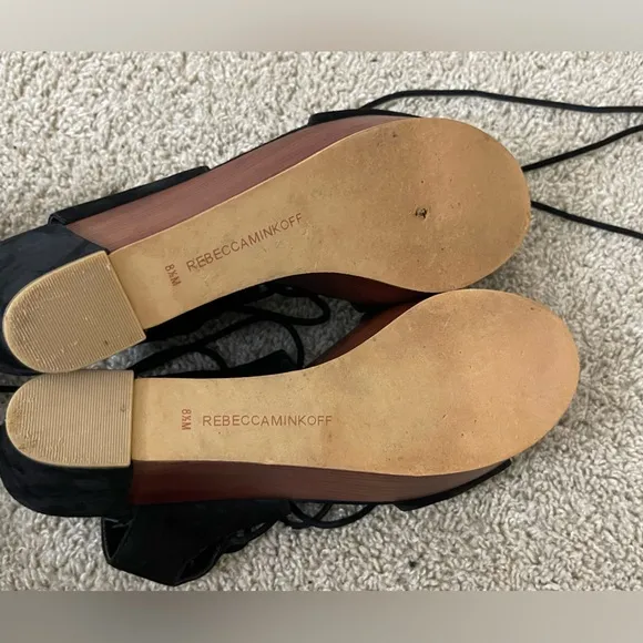 Rebecca Minkoff Suede Black and Brown Wedge Sandals Boho Festival gladiator