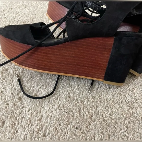 Rebecca Minkoff Suede Black and Brown Wedge Sandals Boho Festival gladiator