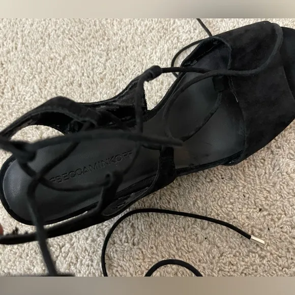 Rebecca Minkoff Suede Black and Brown Wedge Sandals Boho Festival gladiator