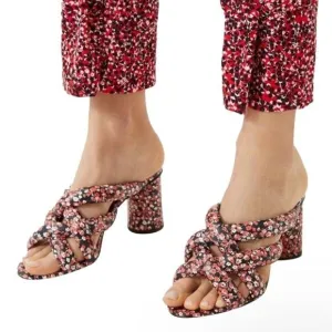Rebecca Minkoff Amandine 3 inch block heel sandals, red floral print, size 7