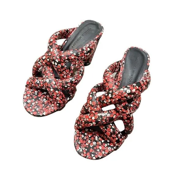 Rebecca Minkoff Amandine 3 inch block heel sandals, red floral print, size 7