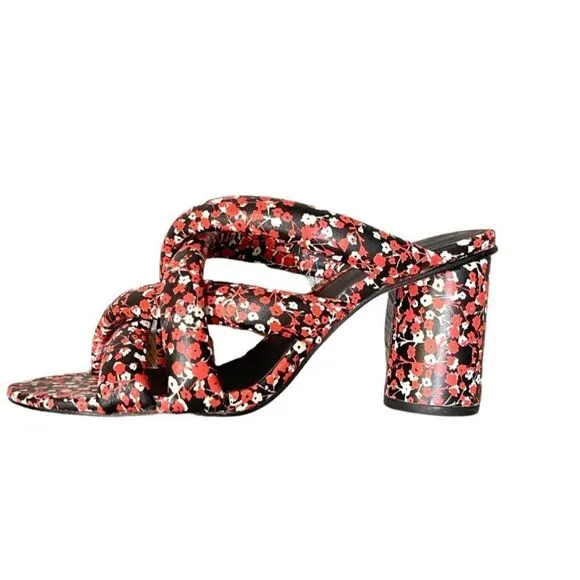Rebecca Minkoff Amandine 3 inch block heel sandals, red floral print, size 7