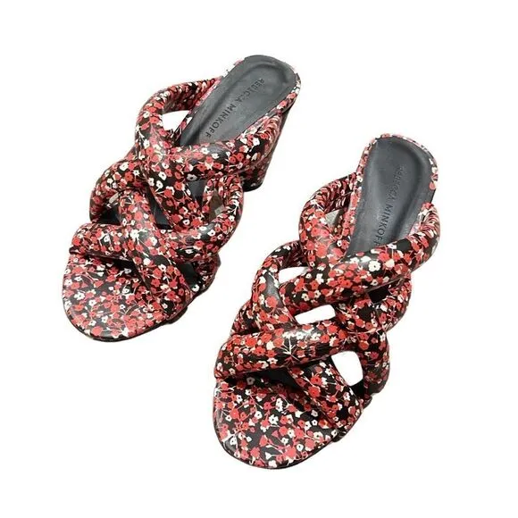 Rebecca Minkoff Amandine 3 inch block heel sandals, red floral print, size 7