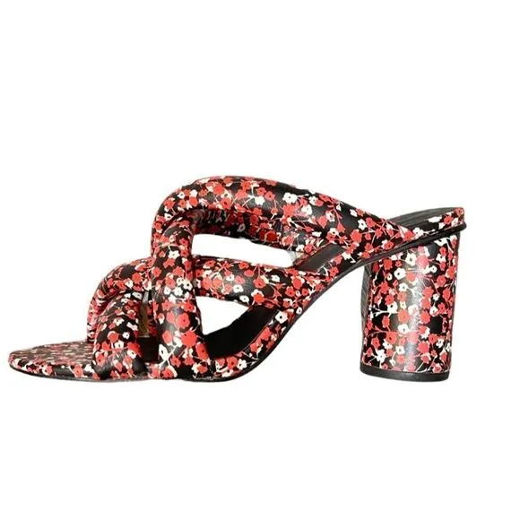 Rebecca Minkoff Amandine 3 inch block heel sandals, red floral print, size 7