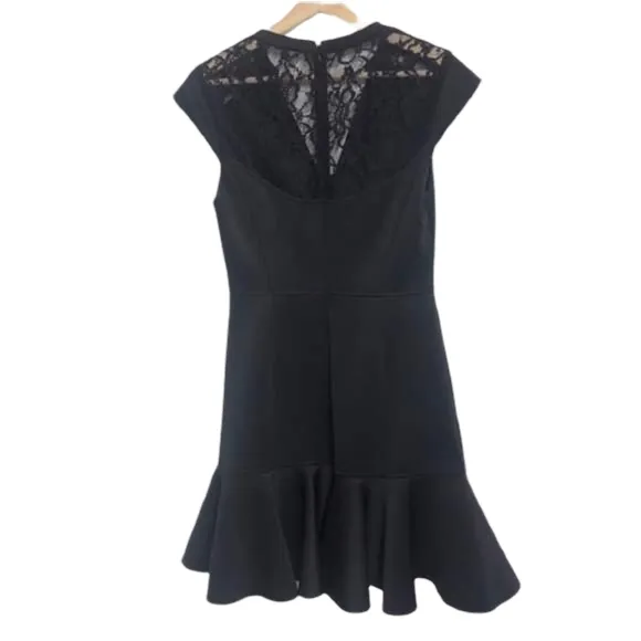 😍REBECCA TAYLOR! Stunning peplum black dress lace back size 6