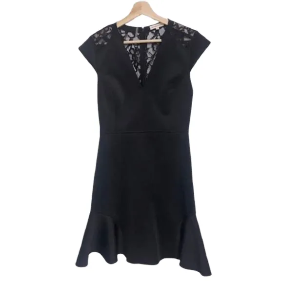 😍REBECCA TAYLOR! Stunning peplum black dress lace back size 6