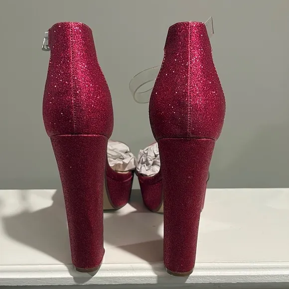Red Cherry (Pink/White Platform Heels with Ankle Strap