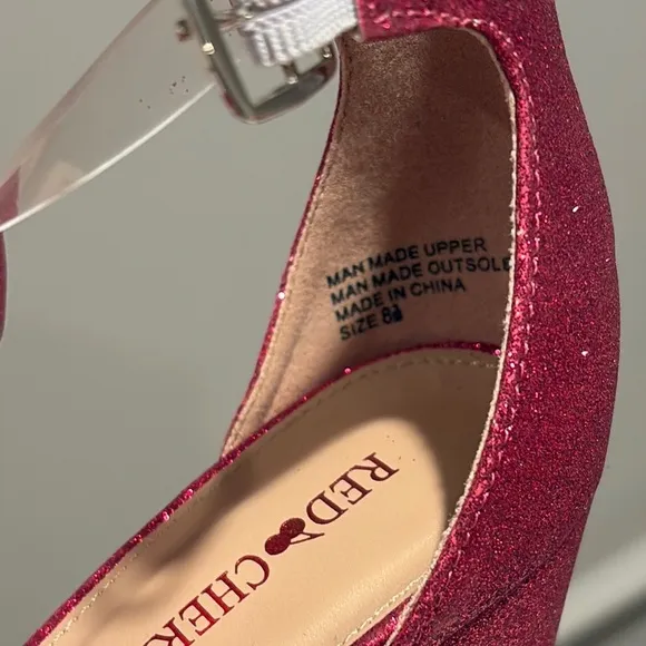 Red Cherry (Pink/White Platform Heels with Ankle Strap