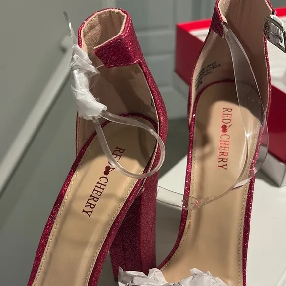 Red Cherry (Pink/White Platform Heels with Ankle Strap