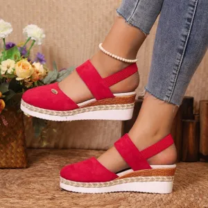 Red Women's Platform Sandals-Round Toe Wedge Sandals