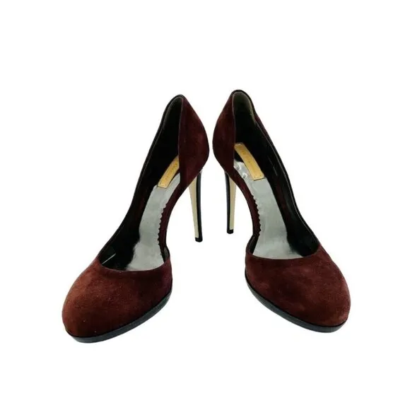 Reed Krakoff Pumps Burgundy Suede Leather Platform Heels Shoes 36.5 EU New
