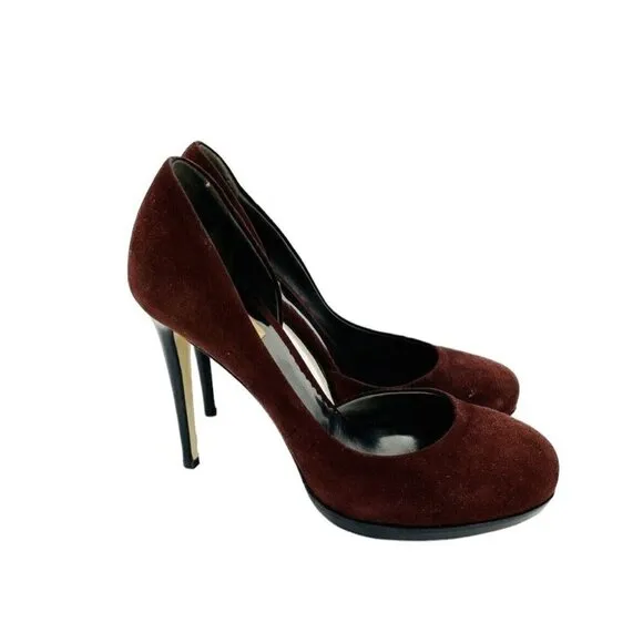 Reed Krakoff Pumps Burgundy Suede Leather Platform Heels Shoes 36.5 EU New