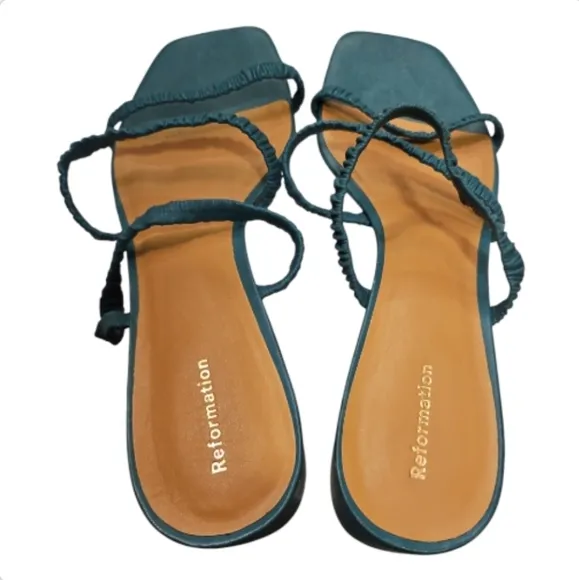 REFORMATION | 'Assunta' Strappy Block Heel Slide Sandals in Green ~ Size US 9.5