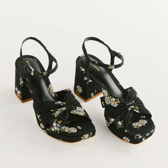 Reformation RARE Maize Platform Sandals in Daisy Crepe Size 7.5