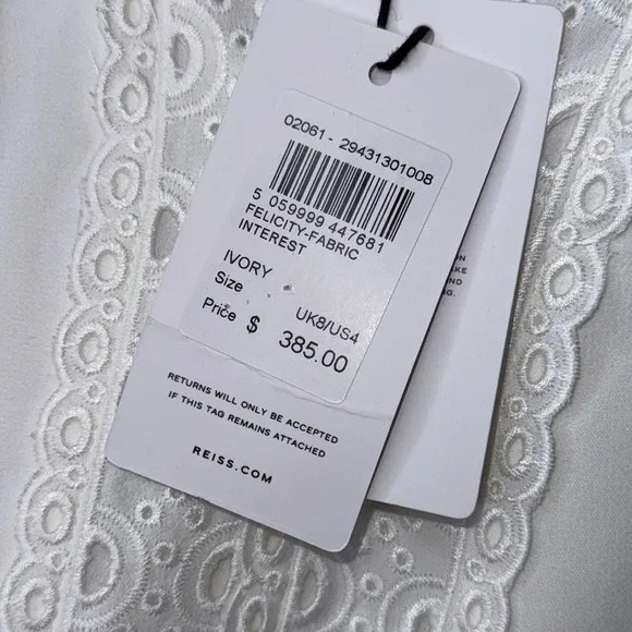 REISS FELICITY HIGH NECK LACE MINI DRESS IN IVORY Size 4
