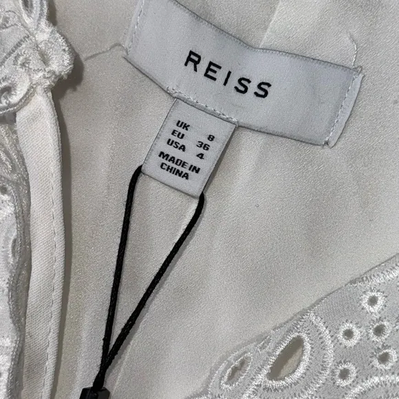 REISS FELICITY HIGH NECK LACE MINI DRESS IN IVORY Size 4