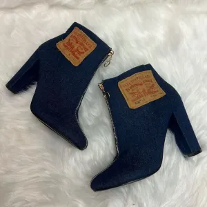 Repurposed LEVI Block Heel Denim Booties 8.5 BIN 16