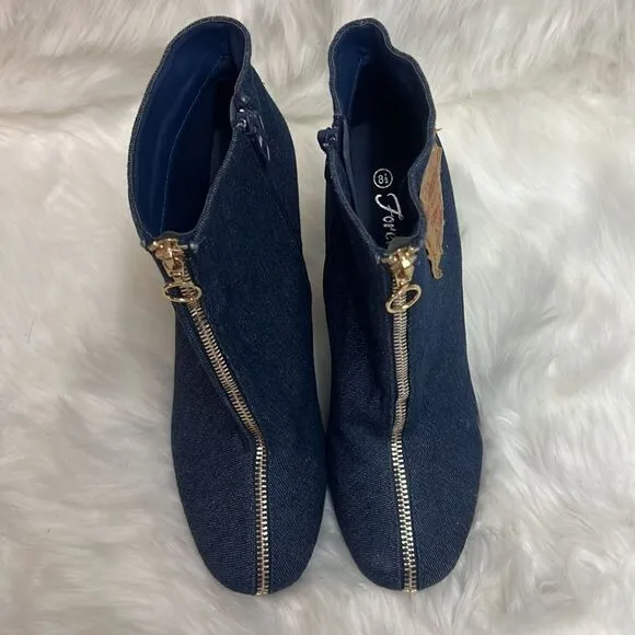 Repurposed LEVI Block Heel Denim Booties 8.5 BIN 16