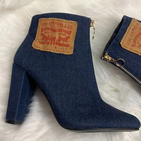 Repurposed LEVI Block Heel Denim Booties 8.5 BIN 16