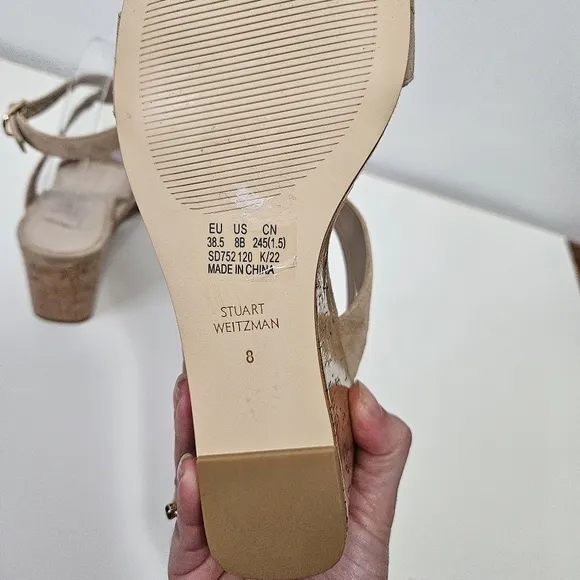 Resort Stuart Weitzman Ave Cork Wedge Heel Suede Sandals Sz 8 Nude