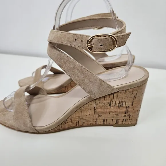 Resort Stuart Weitzman Ave Cork Wedge Heel Suede Sandals Sz 8 Nude