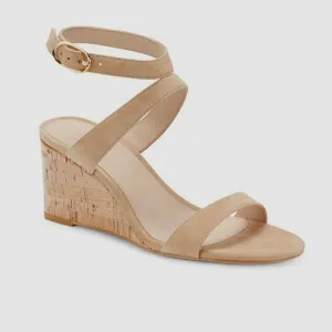 Resort Stuart Weitzman Ave Cork Wedge Heel Suede Sandals Sz 8 Nude