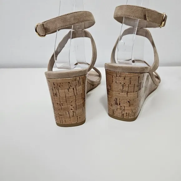 Resort Stuart Weitzman Ave Cork Wedge Heel Suede Sandals Sz 8 Nude