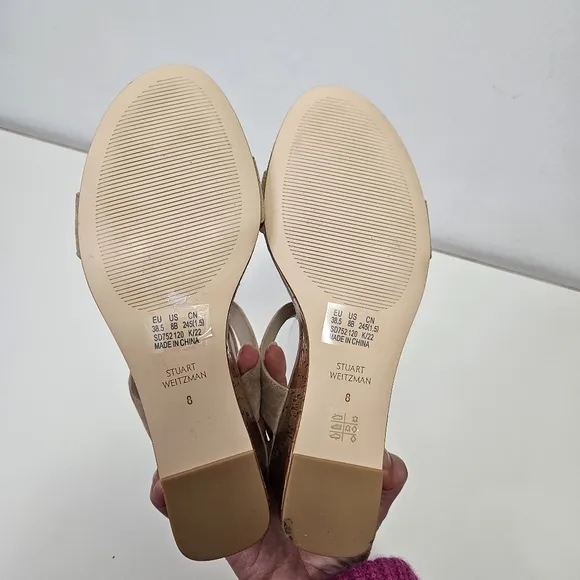 Resort Stuart Weitzman Ave Cork Wedge Heel Suede Sandals Sz 8 Nude