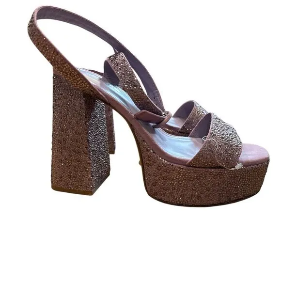 Revolve Larroude Dolly Crystal-Embellished Platform Ankle-Strap Sandals