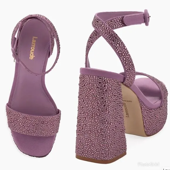 Revolve Larroude Dolly Crystal-Embellished Platform Ankle-Strap Sandals