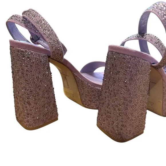 Revolve Larroude Dolly Crystal-Embellished Platform Ankle-Strap Sandals