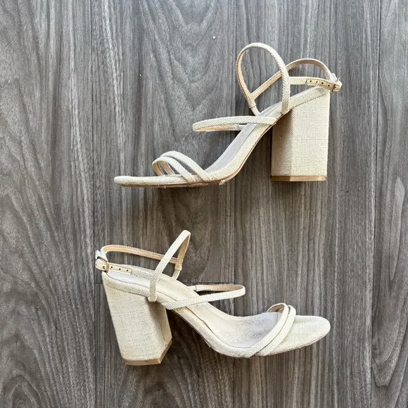 Revolve X Raye Limone Heel Natural Raffia Woven Block Heel Size 6.5