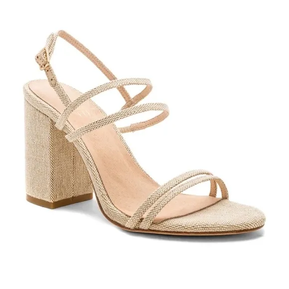 Revolve X Raye Limone Heel Natural Raffia Woven Block Heel Size 6.5
