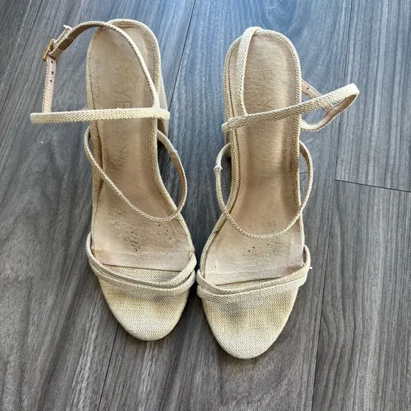 Revolve X Raye Limone Heel Natural Raffia Woven Block Heel Size 6.5