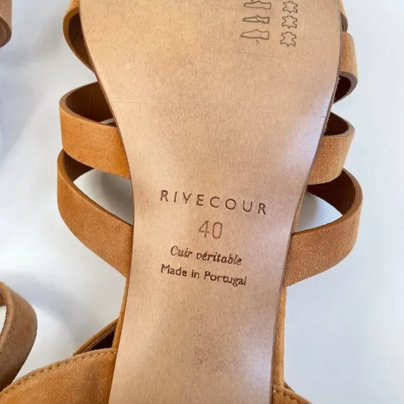 Rivecour Suede Sandals Brown Tan Leather $222 NEW Cross Stack Heel Block Ankle