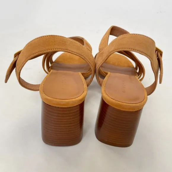 Rivecour Suede Sandals Brown Tan Leather $222 NEW Cross Stack Heel Block Ankle