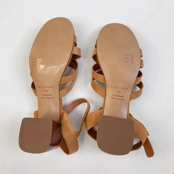 Rivecour Suede Sandals Brown Tan Leather $222 NEW Cross Stack Heel Block Ankle