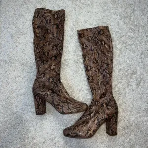 River Island knee high snake skin print boots size 7 neutral tan