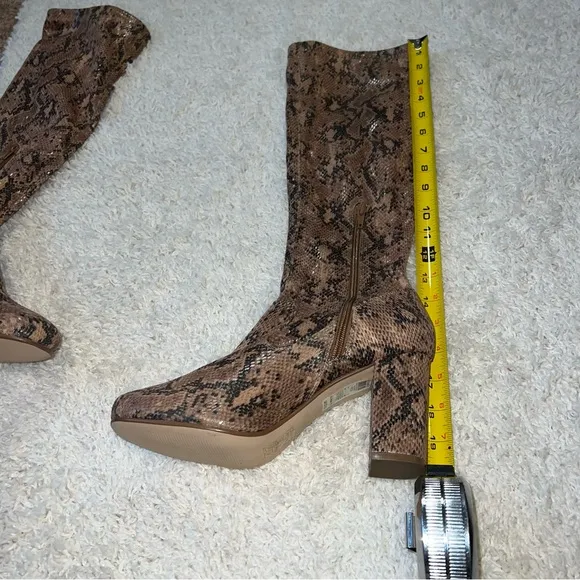 River Island knee high snake skin print boots size 7 neutral tan