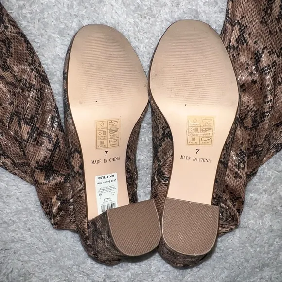 River Island knee high snake skin print boots size 7 neutral tan