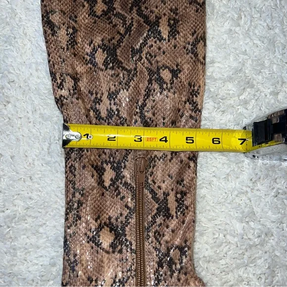 River Island knee high snake skin print boots size 7 neutral tan