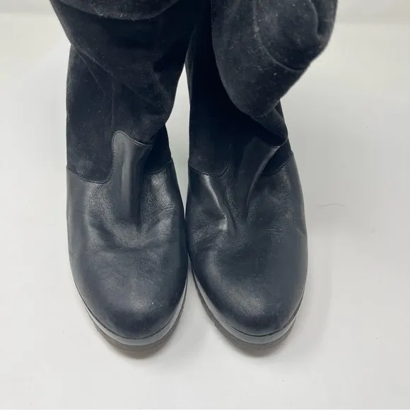 Robert Clergerie black block heel pull on leather suede boots sz 10
