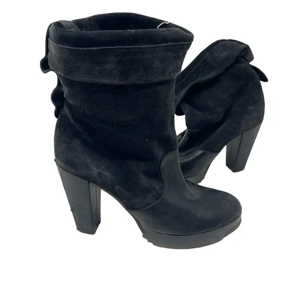Robert Clergerie black block heel pull on leather suede boots sz 10